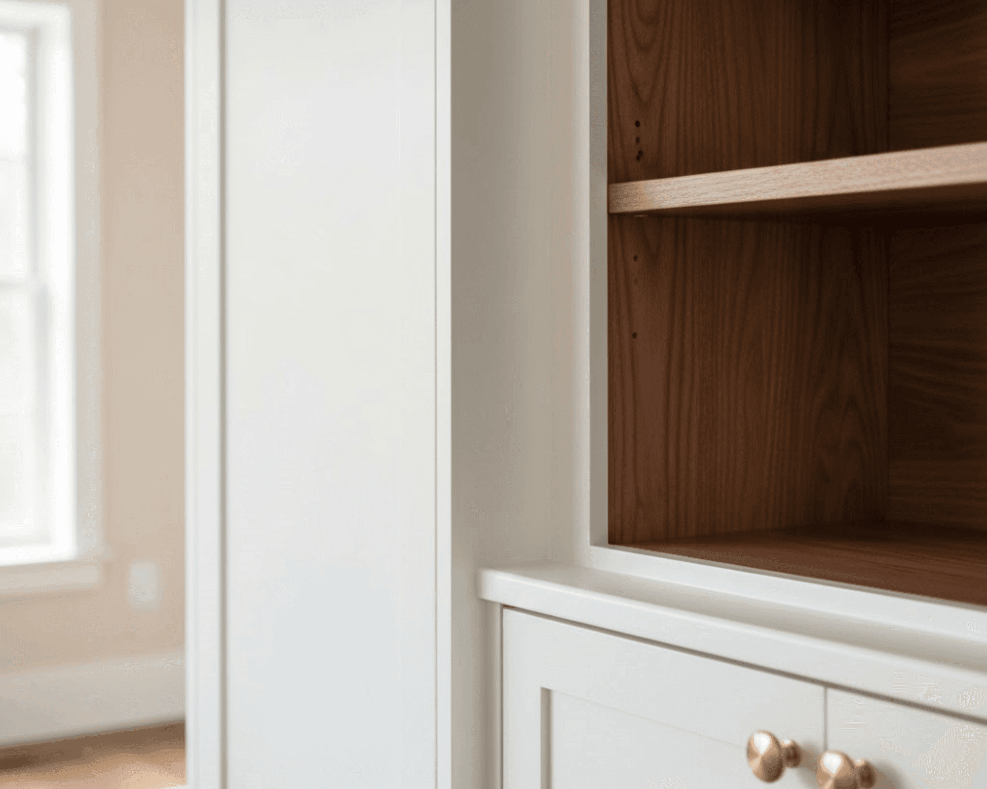 Built-in cabinet detail with brass hardware